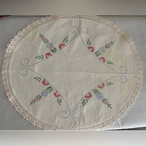 Elegant Floral Embroidered Tablecloth with Lace